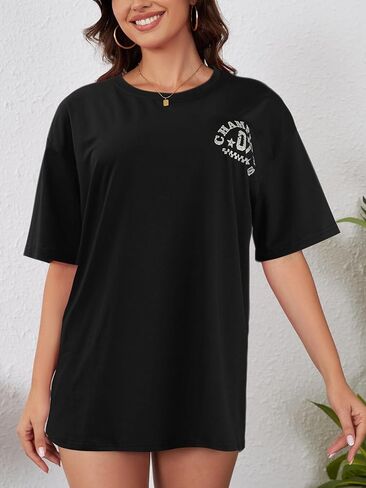 YIJIU Women's Graphic Oversized T Shirts Letter Print Short Sleeve Loose Casual Summer Tops in Kuwait