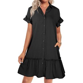 CCTOO Women's Summer Dresses Casual V Neck Button Down 3/4 Sleeve Floral Print Loose Flowy Shirt Dress in Saudi Arabia