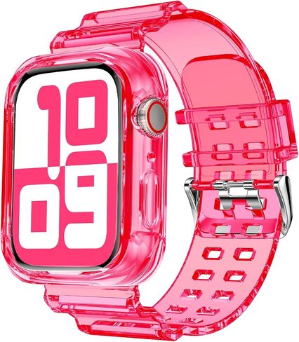 DABAOZA Compatible for Clear Apple Watch Band 41mm 40mm 38mm GlitterPink | Women Men,Glitter Bling TPU Sport Jelly with Bumper Case Strap,for iWatch SE Series 9 8 7 6 5 4 3 2 1,41/40/38mm GlitterPink in Kuwait