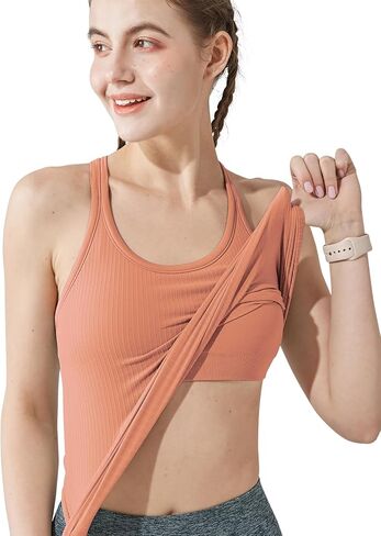 Yoga Racerback Tank Top for Women with Built in Bra,Women's Padded Sports Bra Fitness Workout Running Shirts in Saudi Arabia
