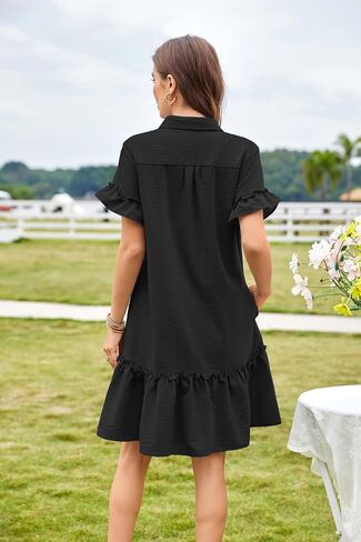 فساتين الصيف النسائية من CCTOO كاجوال برقبة على شكل حرف V وأزرار سفلية 3/4 كم فستان فضفاض بطبعة زهور in Kuwait
