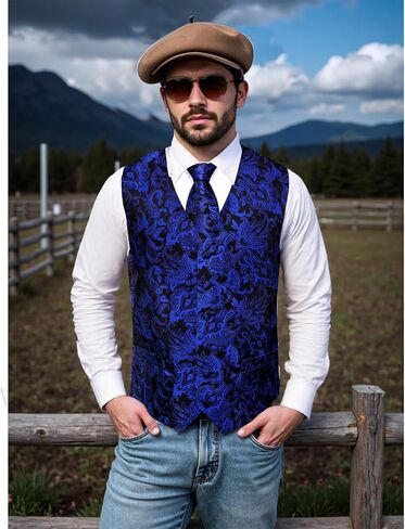 Mens Victorian Vest Tie Set Silk Paisley Suit Vests Formal Waistcoat Gothic Steampunk Vest with Notched Lapels in Saudi Arabia