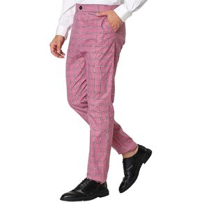 Lars Amadeus Men's Plaid Dress Pants Casual Slim Fit Flat Front Skinny Business Checked Plaid Pants