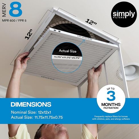Simply 12x18x1 Air Filter, Merv 8, MPR 600, 6 Pack, For Home AC Furnace & HVAC (Actual Size: 11.75"x17.75"x0.75") DUST, Pet, & Allergy Control in Kuwait