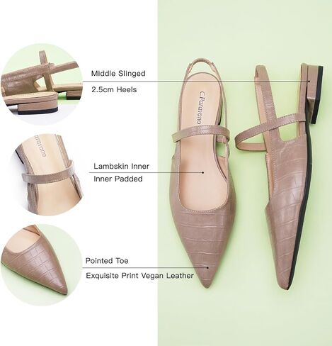 C.Paravano المرأة Slingback أحذية مسطحة وأشار اصبع القدم Slingback أحذية نسائية وأشار اصبع القدم Slingback الكعوب Slingback هريرة كعب مضخات الكاحل حزام الشقق الصنادل أحذية جلدية مريحة in Kuwait