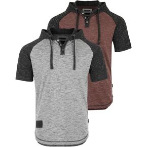 ZIMEGO Men’s Color Block Short Sleeve Casual Fashion Hip Hop Hooded Henley Shirt