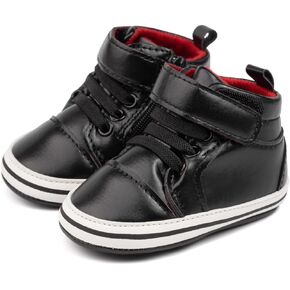 Meckior Toddler Baby Boys Girls High Tops Ankle Sneakers Soft Anti-Slip Sole PU Leather Moccasins Infant Newborn Prewalker First Walking Crib Shoes