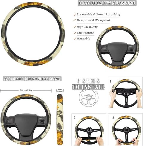 Skull Cherry Blossom Printed Car Seat Cover Full Set, 12 Pieces, includes Front Rear Seat Cover Steering Wheel Cover Car Armrest Pad Covers Seat Belt Pads Lipstick Holder Keychain in Kuwait