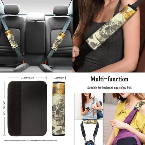 Skull Cherry Blossom Printed Car Seat Cover Full Set, 12 Pieces, includes Front Rear Seat Cover Steering Wheel Cover Car Armrest Pad Covers Seat Belt Pads Lipstick Holder Keychain in Kuwait