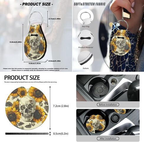 Skull Cherry Blossom Printed Car Seat Cover Full Set, 12 Pieces, includes Front Rear Seat Cover Steering Wheel Cover Car Armrest Pad Covers Seat Belt Pads Lipstick Holder Keychain in Kuwait
