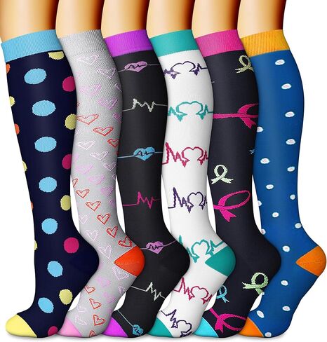 CHARMKING 6 Pairs-Compression Socks for Women & Men Circulation Best Support for Nurses, Running, Athletic,Flight Travel (Multi 35,L/XL) in Saudi Arabia