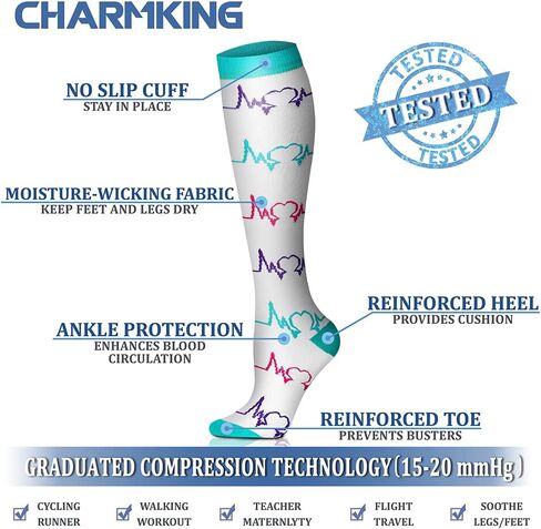 CHARMKING 6 Pairs-Compression Socks for Women & Men Circulation Best Support for Nurses, Running, Athletic,Flight Travel (Multi 35,L/XL) in Saudi Arabia