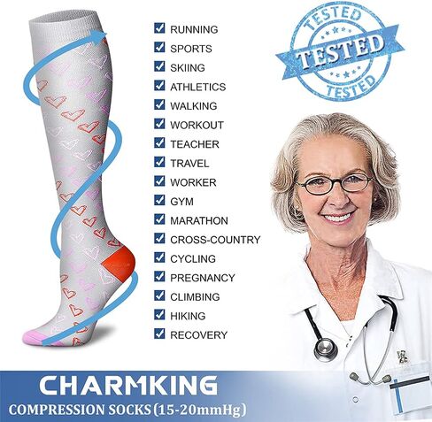 CHARMKING 6 Pairs-Compression Socks for Women & Men Circulation Best Support for Nurses, Running, Athletic,Flight Travel (Multi 35,L/XL) in Saudi Arabia