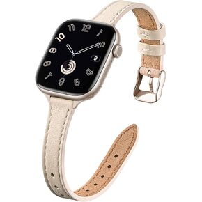 STIROLL Slim Leather Bands Compatible with Apple Watch Band 38mm 40mm 41mm 42mm 44mm 45mm 49mm, Top Grain Leather Watch Thin Wristband for iWatch Ultra SE Series 9/8/7/6/5/4/3/2/1