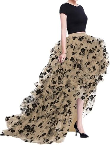 WDPL Women's Long High Low Ruffles Party Tulle Skirt in Kuwait