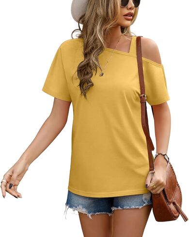 JINKESI Women's Short Sleeve Tunic Tops Casual Summer Cold Shoulder Blouse Shirts in Saudi Arabia