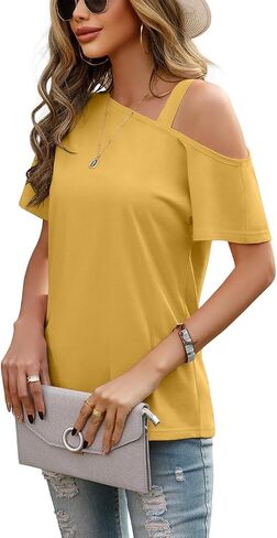 JINKESI Women's Short Sleeve Tunic Tops Casual Summer Cold Shoulder Blouse Shirts in Saudi Arabia