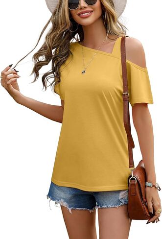JINKESI Women's Short Sleeve Tunic Tops Casual Summer Cold Shoulder Blouse Shirts in Saudi Arabia
