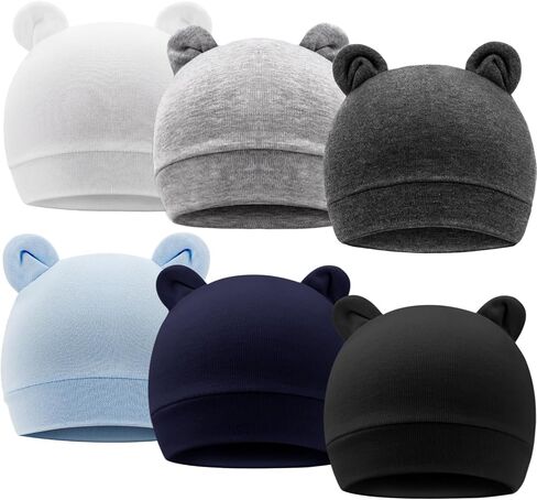 6 Pack Newborn Baby Hat Set for Unisex Infant Newborn Toddler Soft Warm Cap Baby Beanie Hat for Boys Girls 0-24 Months in Kuwait