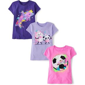 The Children's Place Assorted Everyday Short Sleeve Graphic T-Shirts,Multipacks, Daddys Girl/Moms Mini/Heart 3-Pack