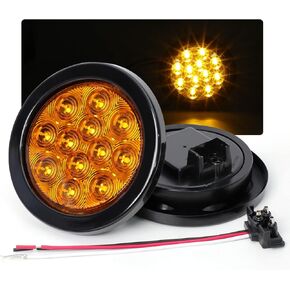 MADCATZ (Pack of 4 4 Inch Round Smoked Lens Red 12 LED Rear Light Trailer Lamp Kit Clearance Bulb Waterproof Heavy Duty Truck Boat Dump Tow Bus Pickup 3 Prong Plug Grommet 12V DC GA12