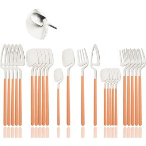 JASHII Silverware Set Satin Finish 24-Piece Stainless Steel Flatware Set Kitchen Utensil Set Service for 6 Tableware Cutlery Set Dishwasher Safe (Matte Black)