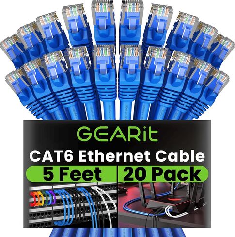 GEARit Cat 6 Ethernet Cable (100-Pack 2 Feet) Cat6 Network Patch, 10Gbps, RJ45, Snagless Cord, Gold-Plated Connectors, Internet for PC, TV, Tablet, Router, Printer, Servers, IT Data Center - Blue in Saudi Arabia