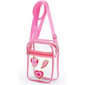 حقيبة كروس شفافة من Preppy باللون الوردي معتمدة من الاستاد مع جيب أمامي بسحاب وحقيبة شفافة وحقيبة صغيرة ساخنة وحزام قابل للتعديل للمناسبات الرياضية والحفلات الموسيقية والسفر والعمل والشاطئ in Kuwait