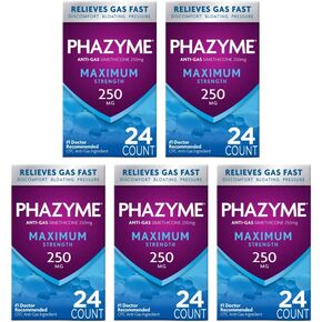 Maximum Strength Phazyme 250mg Anti Gas 24 Softgel (Pack of 5)