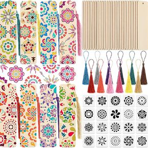 92 Pieces Unfinished Wood Bookmark with Colorful Tassels DIY Templates Blank Bookmarks Ornament Wooden Bookmarks DIY Bookmarks for Kids DIY Crafts Book Lovers (Flower, 2 x 5.98 x 0.08 Inches)