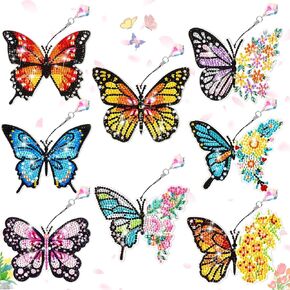 8 Pcs 5D Butterfly Hummingbird Diamond Art Bookmarks Acrylic Diamond Art Bookmarks Crystal Pendant Diamond Art Bookmark Kits for Adults Kids Home Office Project, 8 Styles(Butterfly)