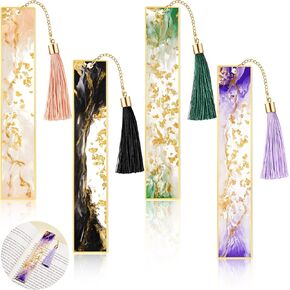4 Pieces Resin Bookmarks Handmade Resin Gilt Bookmarks with Tassels Bookmark Presents for Women Kids Students Teachers and Book Lovers School Home Reading(Bright Color)