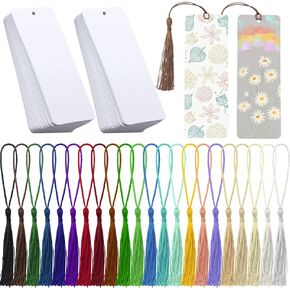80 Pieces Blank Bookmarks Cardstock with 80 Pcs Colorful Tassels, Craft Paper Bookmarks for DIY Classroom Projects and Gifts Tags (White)