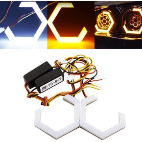 Qasim 80MM Hexagon Angel Eyes RGB APP Control Retrofit Car Motorcycle Light Decoration Driving Day Signal Light Streamer Amber Turn Signal Light 12V 24V 80MM, 2 Pack