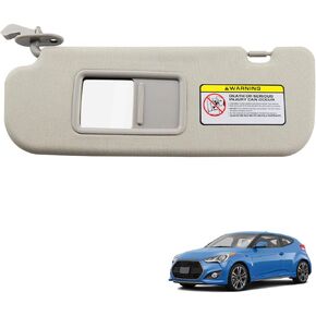 Driver Side Sun Visor Fit for Hyundai Veloster 2006-2016 Replace 85210-2V330-TX 852102V330TX Gray Front Left Driver Side Sun Protection Visor with Makeup Mirror Sunvisor Without Light