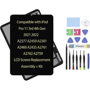 11" LCD Screen Replacement Compatible with iPad Pro 11 2021 3rd 4th Gen A2377 A2459 A2301 A2460 2022 A2435 A2761 A2762 A2759 Display OLED LCD Assembly + Glass Touch Digitizer Repair Kit
