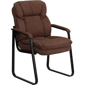 Flash Furniture Isla Brown Microfiber Executive Side Reception Chair with Lumbar Support and Sled Base