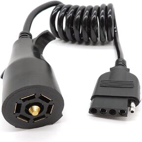 HiSport Trailer Adapter 7 Way Round to 5 Way Pin Flat Trailer Wire Coiled Wiring Connector Plug 5FT for Boat Trailer and RV Towing