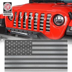 Hooke Road Front Mesh Grill Insert for Jeep Gladiator JT/Jeep Wrangler JL 2018 2019 2020 2021 2022 2023 2024 - Faded White & Black US Flag