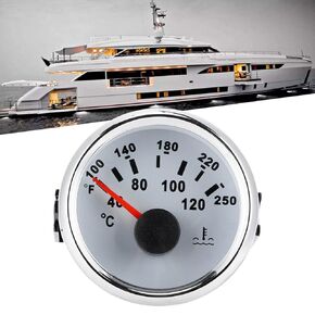 Water Temperature Gauge, 52mm/2in Marine Engine Water Temperature Gauge 40-120 ℃ Indicating Range IP67 Waterproof Water Temp Meter Instrument Tool for Boat RV Accessory (Black)