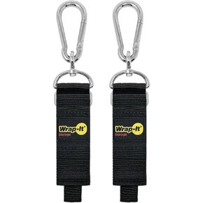 Hook 'n Hang Wrap-It Storage Straps - 18" (2-Pack) Black - Carabiner Straps to Use as Extension Cord Holder Heavy Duty Straps with Hooks and Cord Storage or Hose Straps
