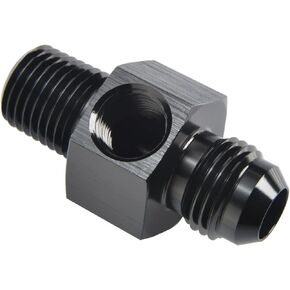 6AN Male Flare to 3/8 NPT Fuel Pressure Gauge Take off Fitting Adapter with 1/8 NPT Side Port Aluminum Black