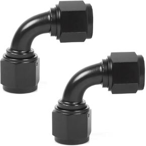 6AN Female to 6AN Female Coupler Double Swivel Fuel System Hose Fitting Adapter Straight Aluminum Fitting Union Connector Black Anodized Surface 2PCS