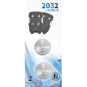 2Pack CR2032 Remote Key Fob Battery for 2015-2021+ Compatible with Chevrolet Chevy GMC Suburban, Silverado, Tahoe, Acadia, Sierra, Yukon, Terrain Smart Key Case Shell (HYQ1AA, HYQ1EA)