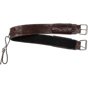 Back Cinch Strap for Western Saddles Horse Bucking Strap Rear Girth Flank Cinch Smooth Leather (Brown Tooled B)