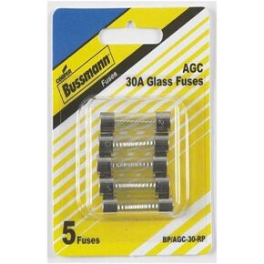 Bussmann BP/AGC-30-RP AGC Automotive Glass Fuse (1/4" X 11/4" 30 Amp), 5 Pack