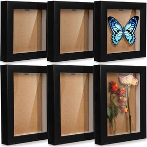 6 Pieces Shadow Box 5x5 Inch and 5x7 Inch Small Shadow Box Wood Display Case Memory Display Frame for Medal, Crafts, Tickets and Photos, Black