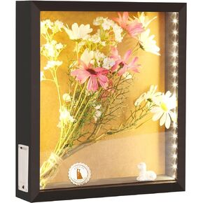 LED Shadow Box Frame Wine Cork Holder Display Case with Lights Memory Box for Keepsakes Memorabilia Awards Bouquet Photos