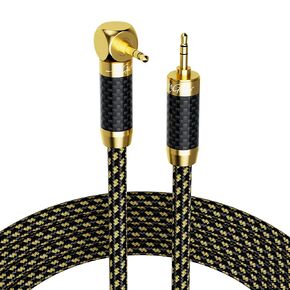 Hi-Fi 3.5mm Audio Cable 25 Feet, 90 Degree Right Angle Stereo Aux Cord, Silver Plated Copper, Multiple Shield, Nylon Braided 1/8 inch 3.5 mm Auxiliary Jack for Real HiFi Sound, Audiophiles