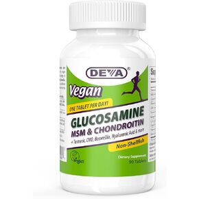 DEVA Vegan Glucosamine MSM & Chondroitin, Improved Formula, Plus Hyaluronic Acid, CMO, Turmeric Extract, Boswellia Extract & More with Non Animal Ingredients, 90 Tablets, 1-Pack